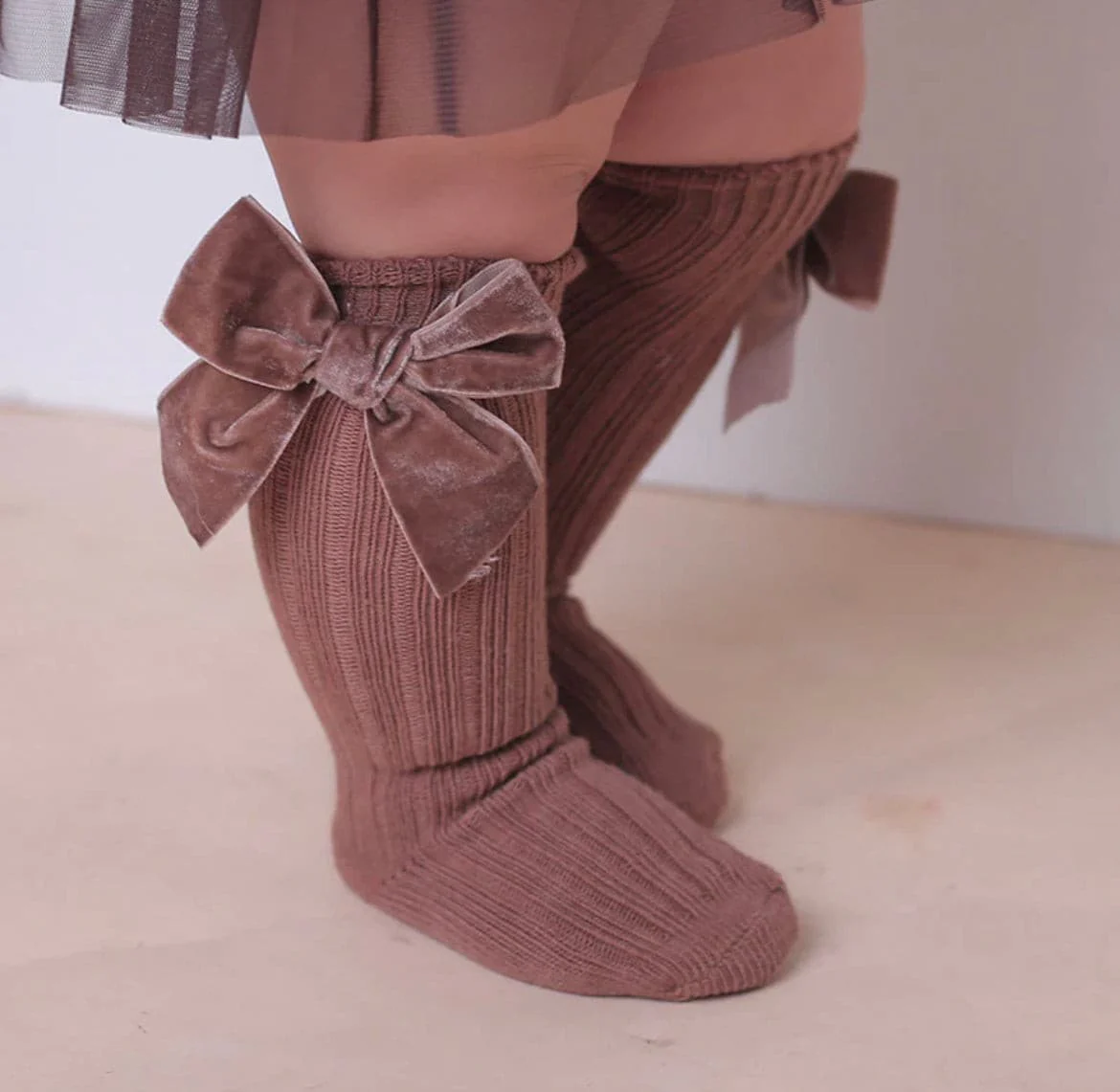 Valentina - Velvet Bow Baby Socks - Rust