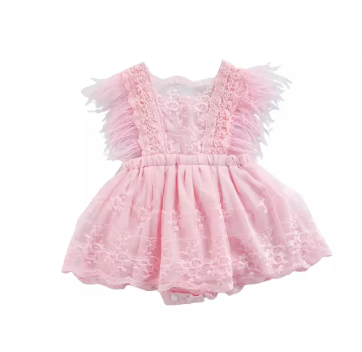 Winona Feather Romper - Pink