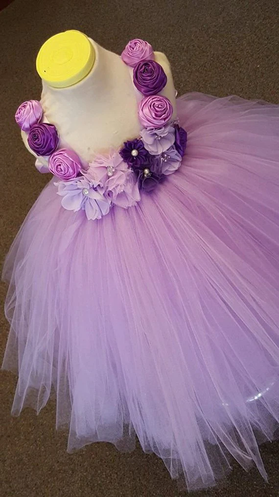 Lolita - Satin Roses with Pearls & Rhinestone Flower Girl Tutu Dress