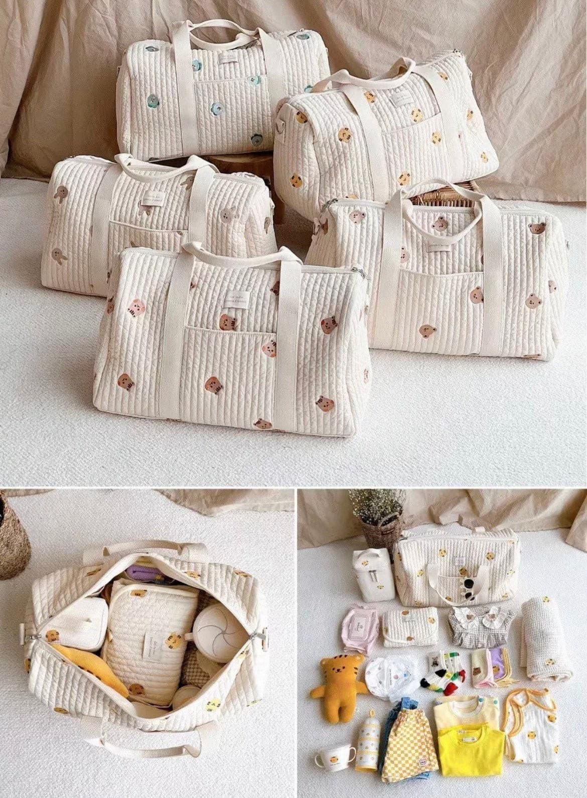 Large Nappy Bag , Embroidered and Quilted Diaper Bag