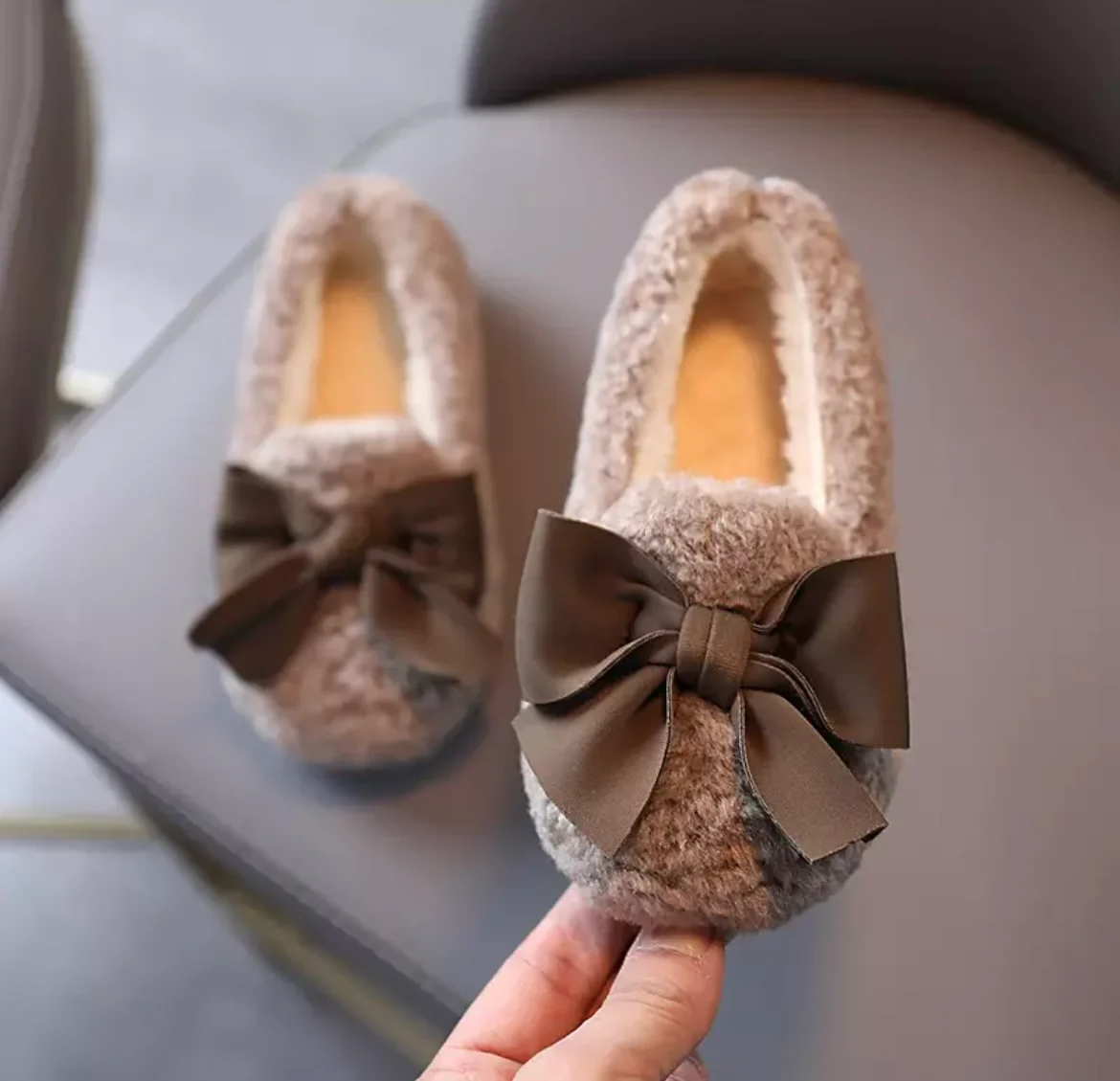 Girls Fluffy Bow Shoes