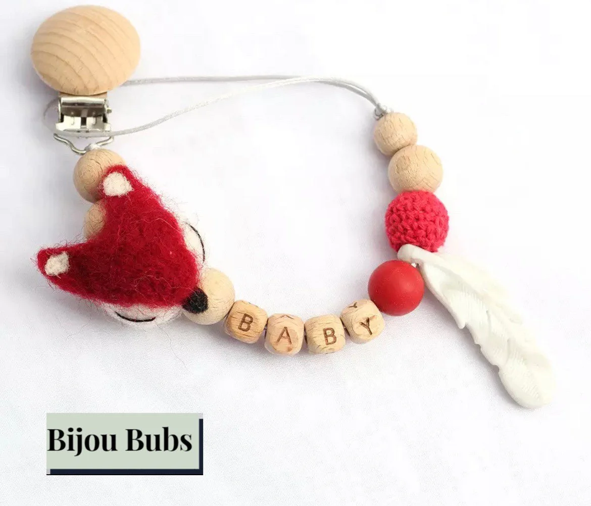 Felt Fox - Personalised Baby Dummy Clip