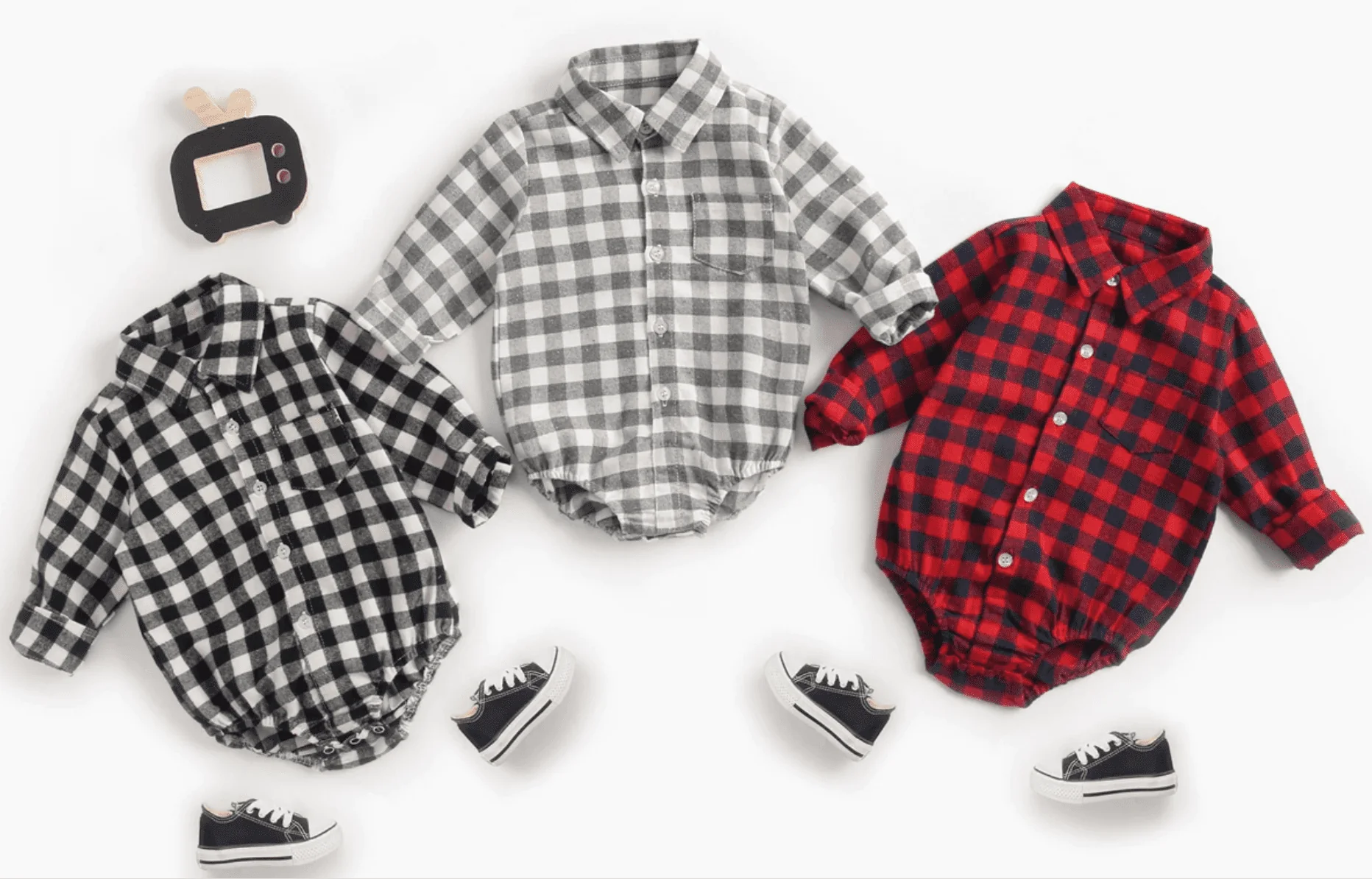 Baby Boys Plaid Check Shirt Romper - Grey & White