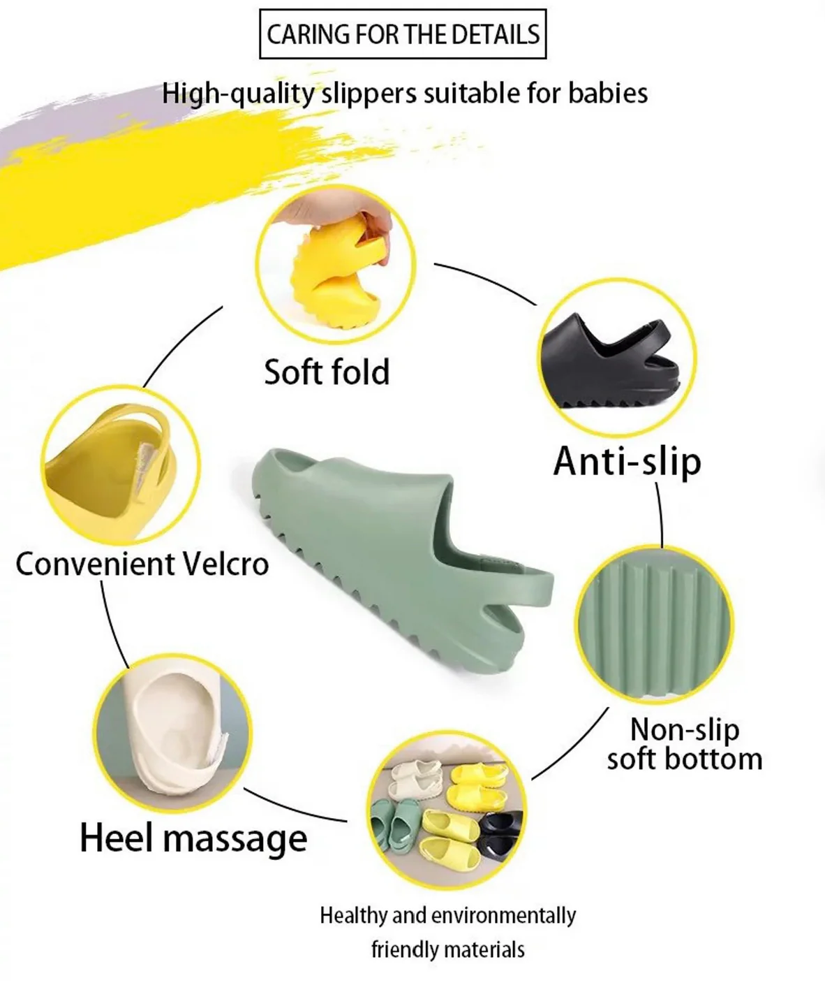 Yeezy Style Baby Slides - Soft Velcro Slip On's - Bone