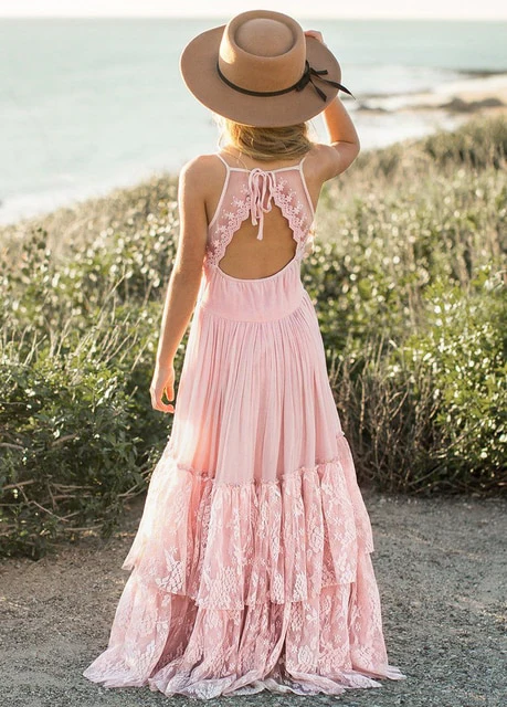 La Boheme - Lace Boho Dress, Flower Girl Dress -Light Pink