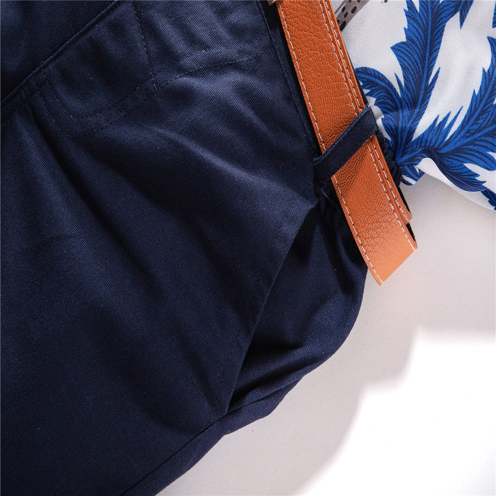 Blue Palms - Boys Blue Palm Tree Print Shirt and Shorts Set