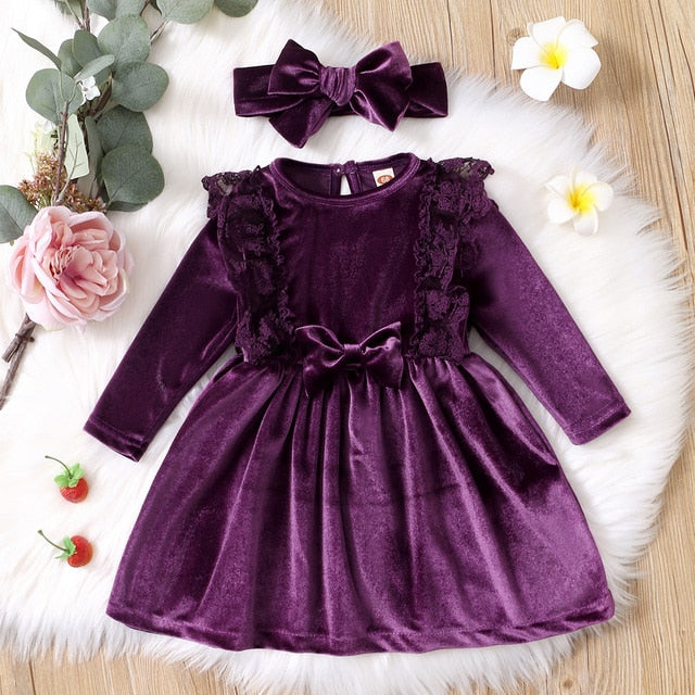 Velvetine - Winter Girls Velvet Dress Set
