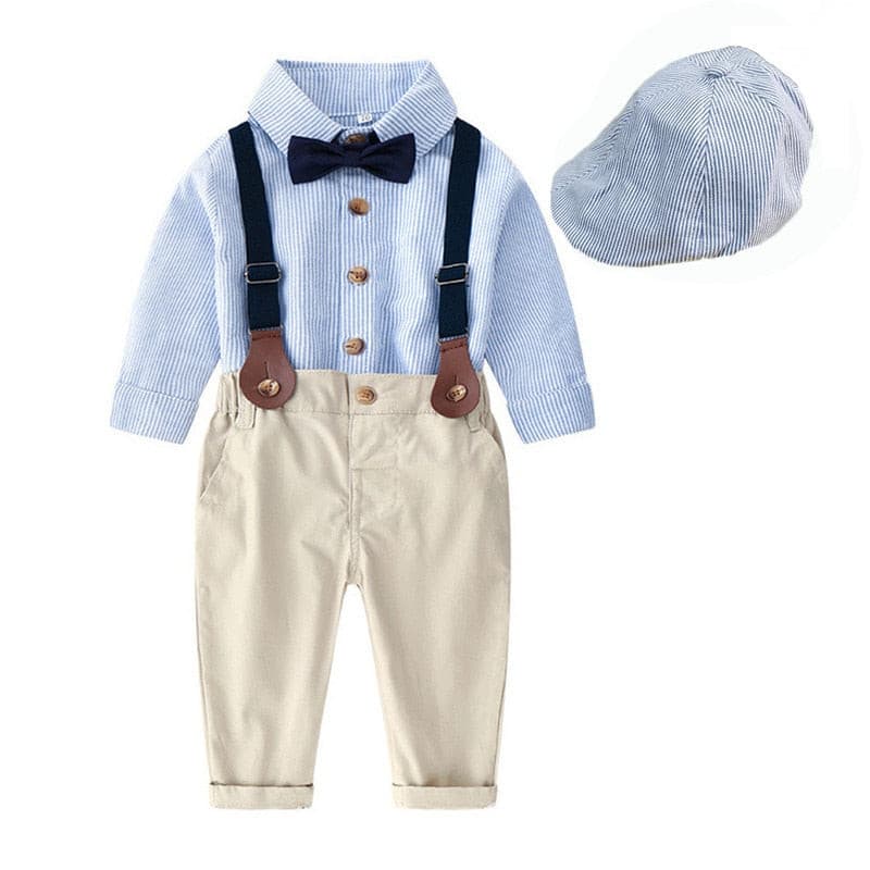 Camden - Toddler Boys Set With Hat Striped Shirt + Tie + Pants + Belt 5 Pcs Baby Kids, Colour - Blue
