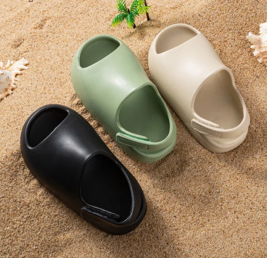 Yeezy Style Baby Slides - Soft Velcro Slip On's - Jet Black