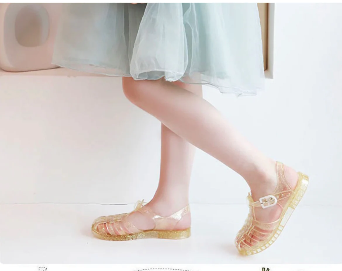 Kids Jelly Sandals - Glitter Lemon Gold