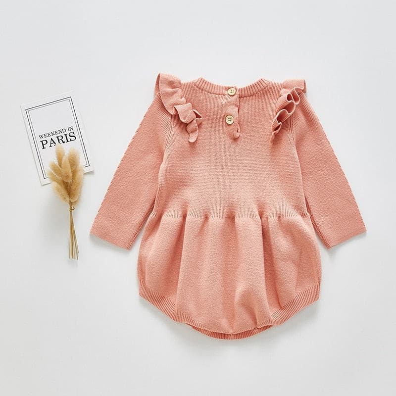 Faye - Baby Girls Knitted Long Sleeve Ruffled Romper