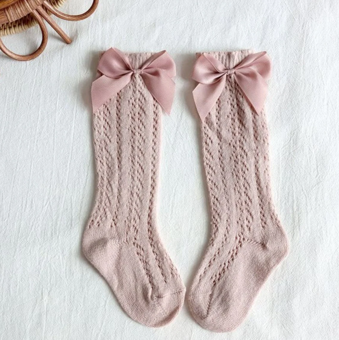 Baby Crochet Socks - Spanish Style Girls Socks - Dusty Pink