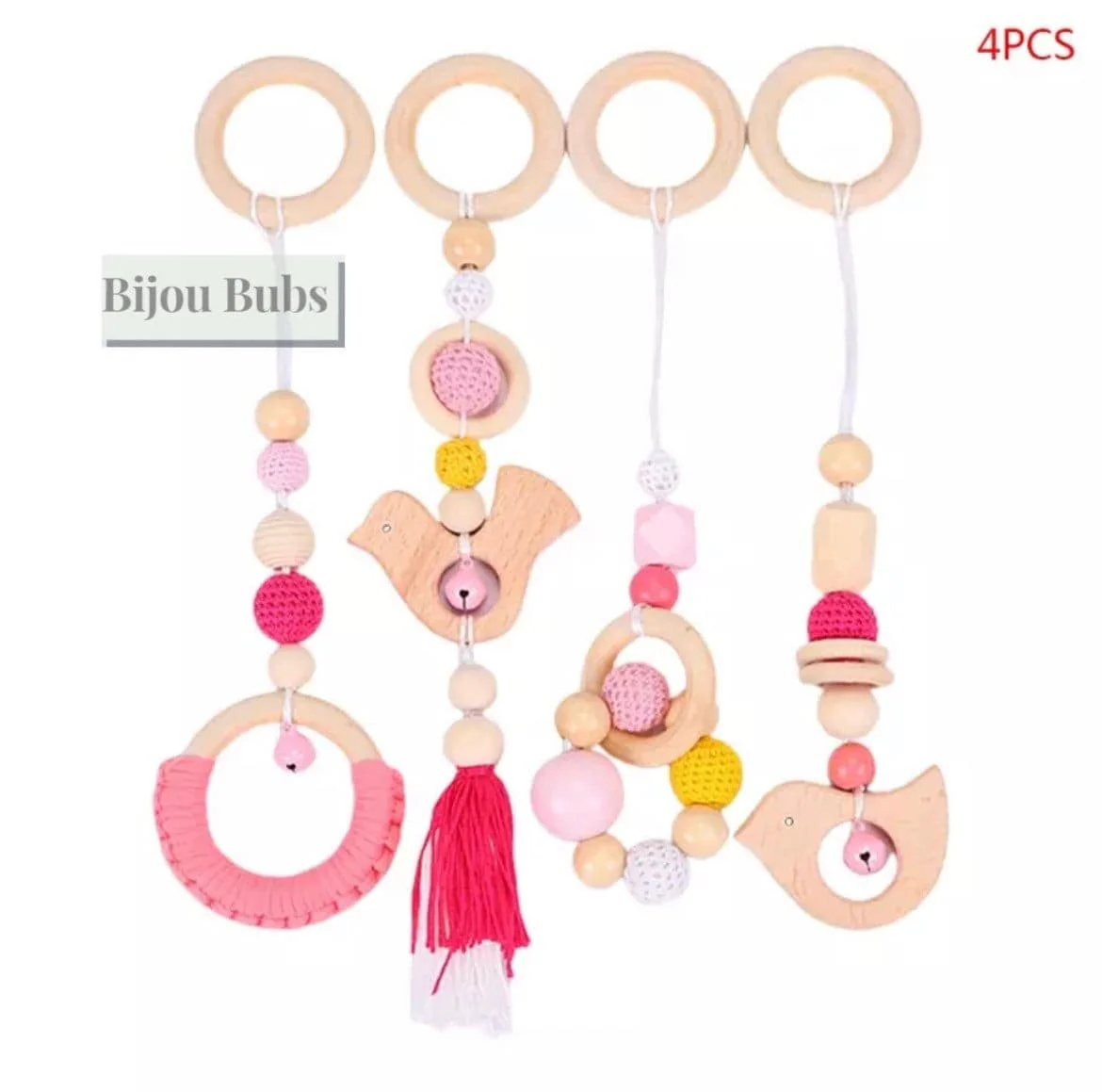 Wood Baby GymToys - Baby Gym Toys - Wood Play Gym Bird & Bell Toys ,Wooden play toys,  Natural wooden Montessori toys, Baby Gym Hanging Toys