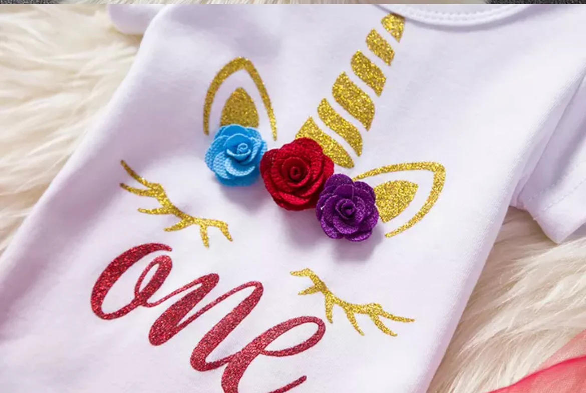 Red Multi Glitter Unicorn Dress First Birthday Tutu Dress with Crown