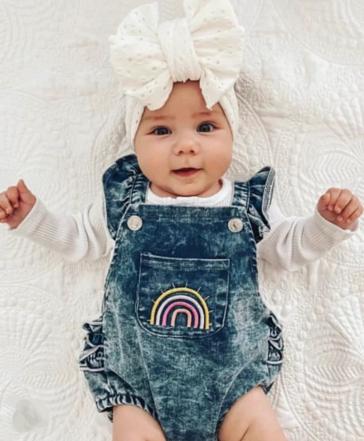 Denim Rainbow Ruffles Romper with Headband