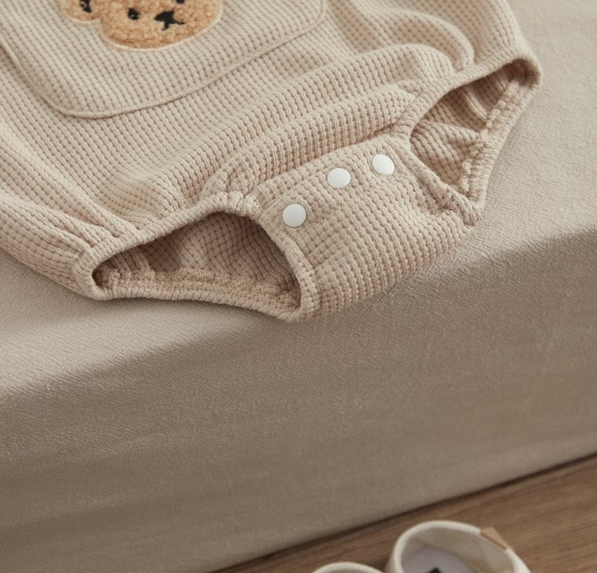 Little Bear - Waffle Knit Cotton Baby Oversized Romper