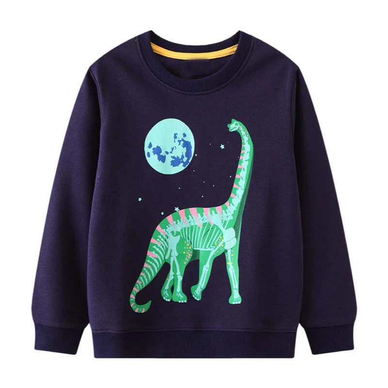 Dino Lit - Glow In The Dark Dinosaur Crew Neck Sweater- Boys Dinosaur Jumper