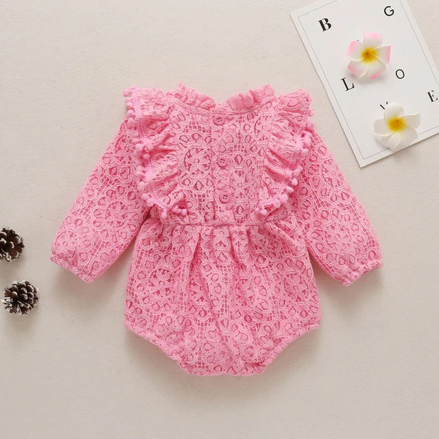 Laci - Baby Girls Lace Romper Long Sleeve