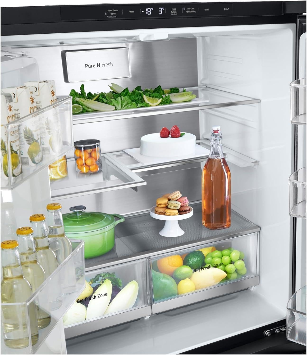 LG GMG861EPAE InstaView SLIM Multi-Door, Klasse E, 508 L, Kühlschrank mit Gefrierfach, Eis-, Crushed Ice- Wasserspender mit UVnano, Total NoFrost, Smart Inverter Kompressor, Wi-Fi, Farbe Matte Black