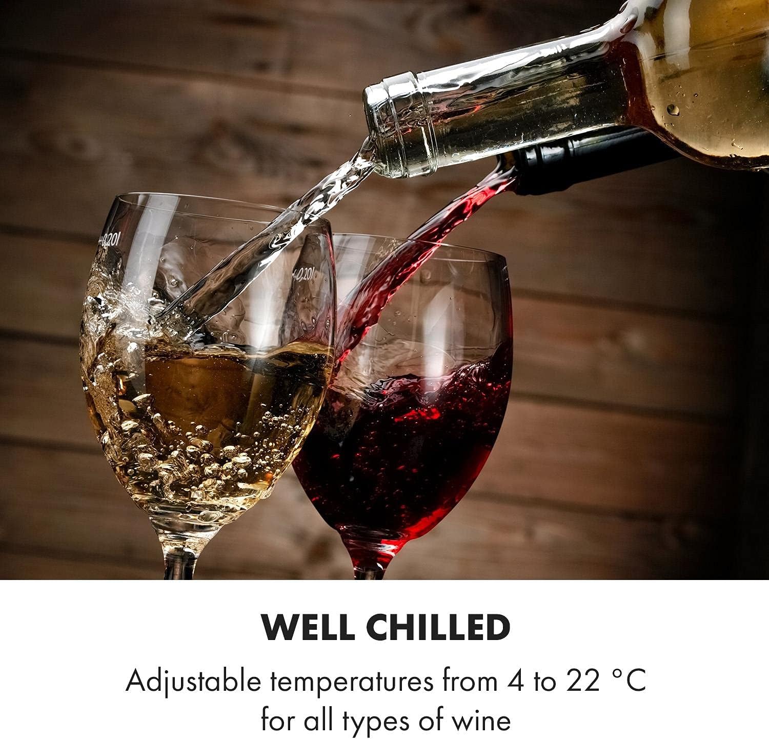 Klarstein Weinkühlschrank, Getränkekühlschrank Schmal, Kühlschrank mit Glastür, Getränkekühlschränke Freistehend, Weinkühlschrank Klein, Weinkühlschränke 1 Zone, UV-Schutz, 4-22 °C, 19 Flaschen