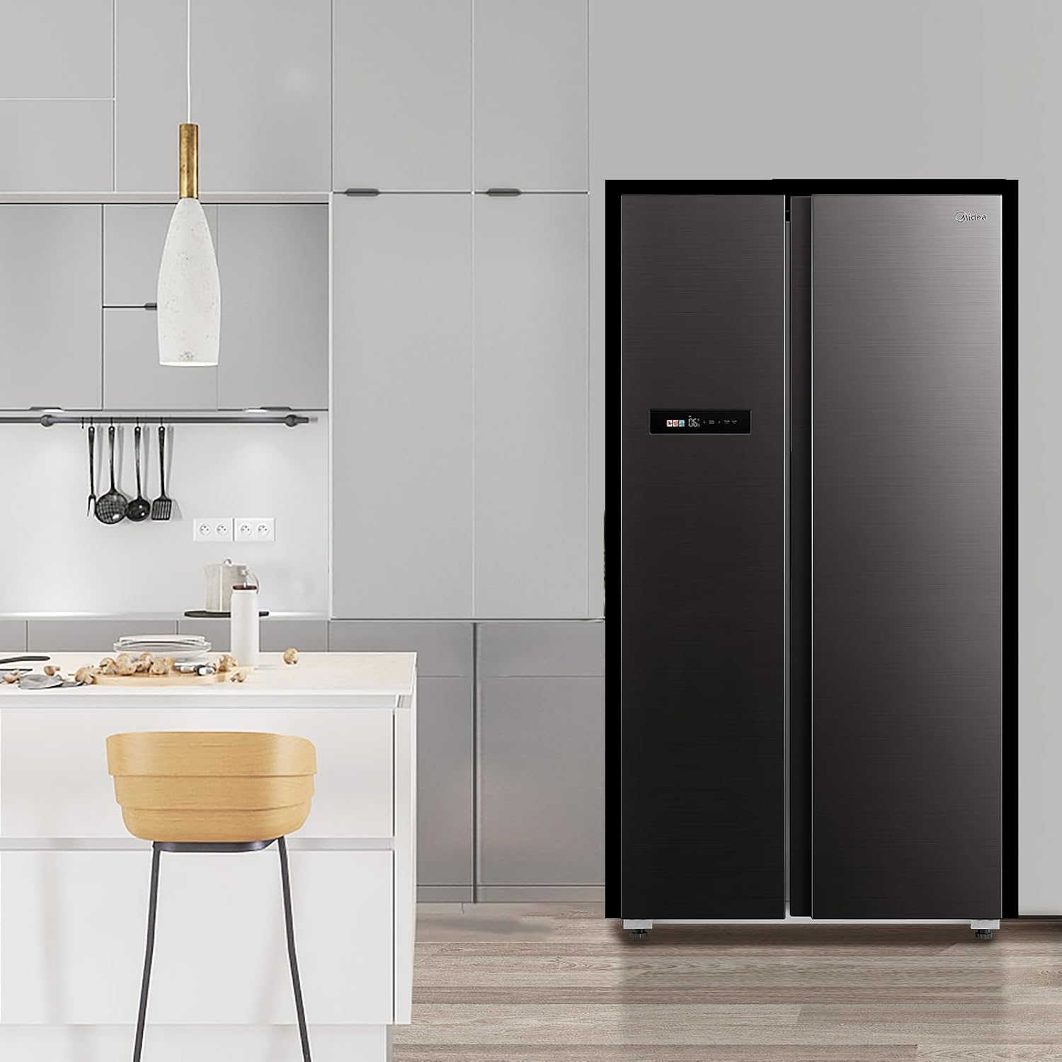 Midea KS-DDX 6.32 WT Side-by-Side Kühl-/Gefrierkombination/ 178,8 cm Hhe/ 254 kWh/Jahr/No Frost/Dual Inverter Compressor/mit 3in1 Wasser-/Eisspender und Wassertank, Dark Inox