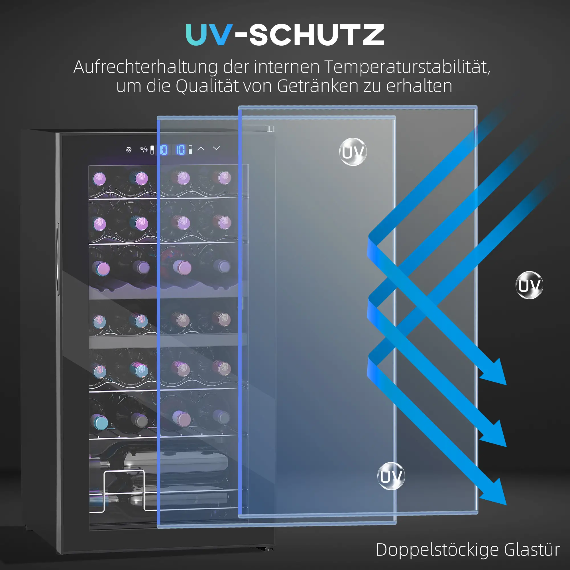 HOMCOM Weinkühlschrank 2 Zonen 28 Flaschen 74 L Schwarz