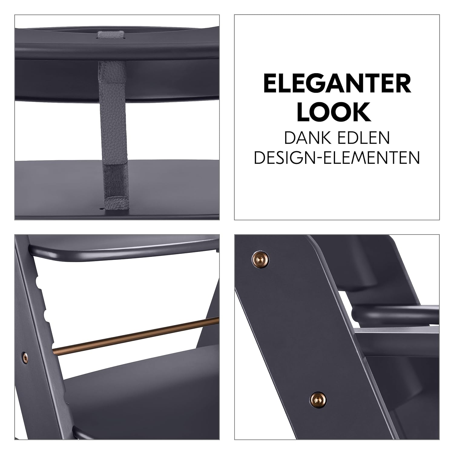 hauck Hochstuhl Beta+ Newborn Set Premium Dark Grey - Babyhochstuhl Set ab Geburt mit Neugeborenen Aufsatz Bouncer, Sitzpolster und Essbrett - Dark Grey