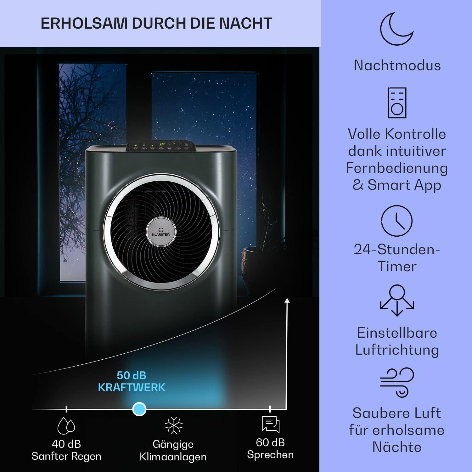 Klarstein Mobile Klimaanlage mit Abluftschlauch, 5-in-1 Klimagerät, Ventilator, Luftentfeuchter, Luftreiniger & Nachtmodus, App-Steuerung, Kleine & Portable, für Wohnung & Büro, 12000 BTU