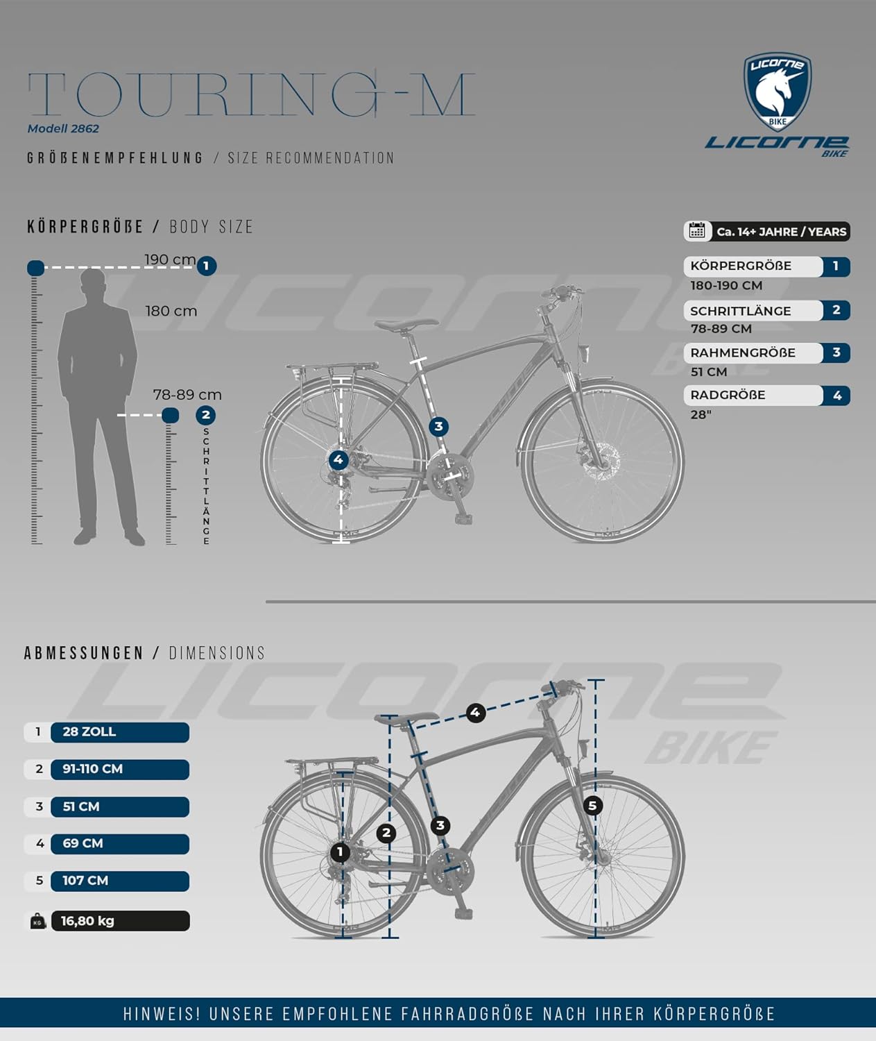 Licorne Bike Premium Touring Trekking Bike in 28 Zoll Aluminium Scheibenbremse Fahrrad für Jungen, Mädchen, Damen und Herren - 21 Gang-Schaltung - Mountainbike - Crossbike