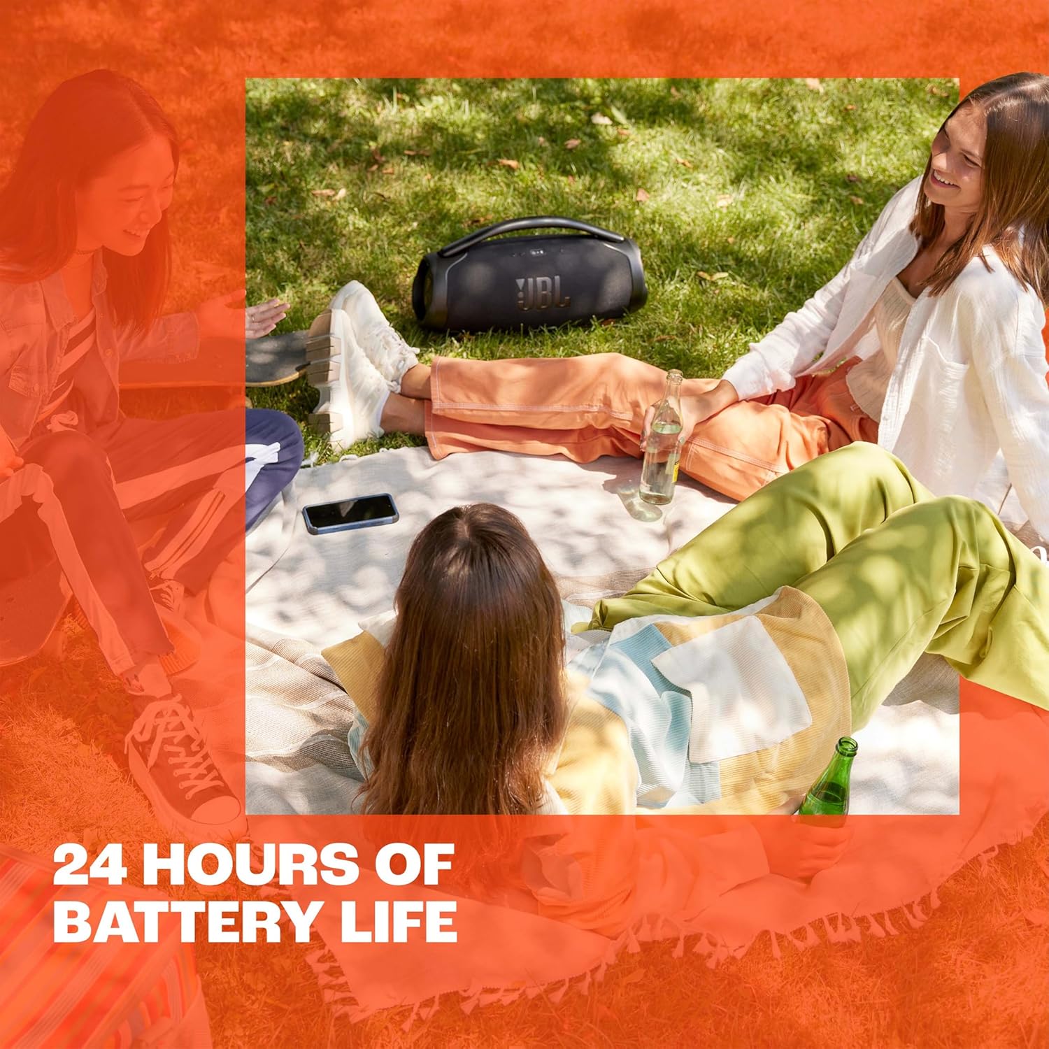 JBL Boombox 3 Wifi – Kabelloser Lautsprecher mit Bluetooth und Wifi – Kompatibel mit der JBL One App – 24 Stunden Wiedergabezeit – Wasser- und staubdicht – Integrierte Powerbank – Schwarz