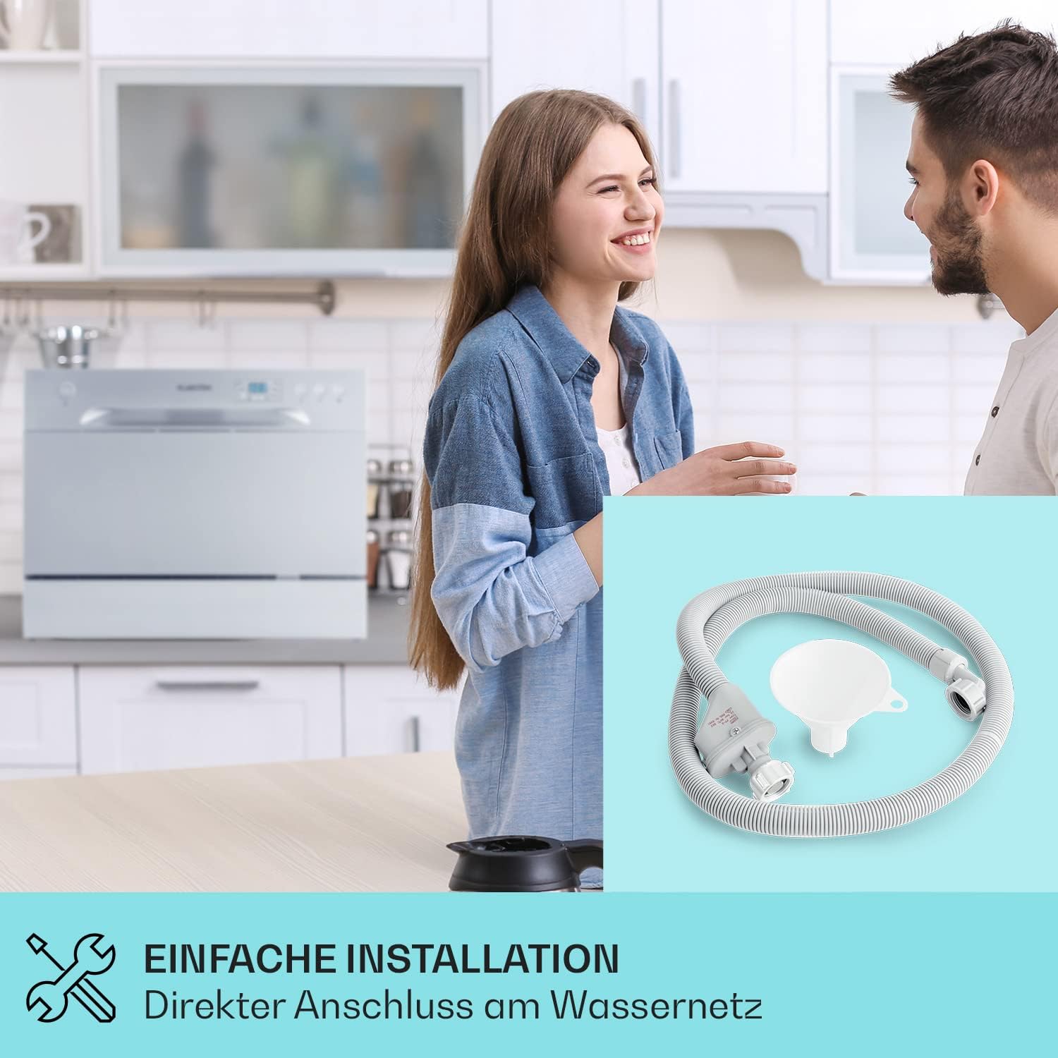 Klarstein ia 8 - Spülmaschine, Geschirrspüler, Freistehend, Teilintegriert, F, 55 cm breit, 8 Maßgedecke, 6 Programme, Aquastop, silber