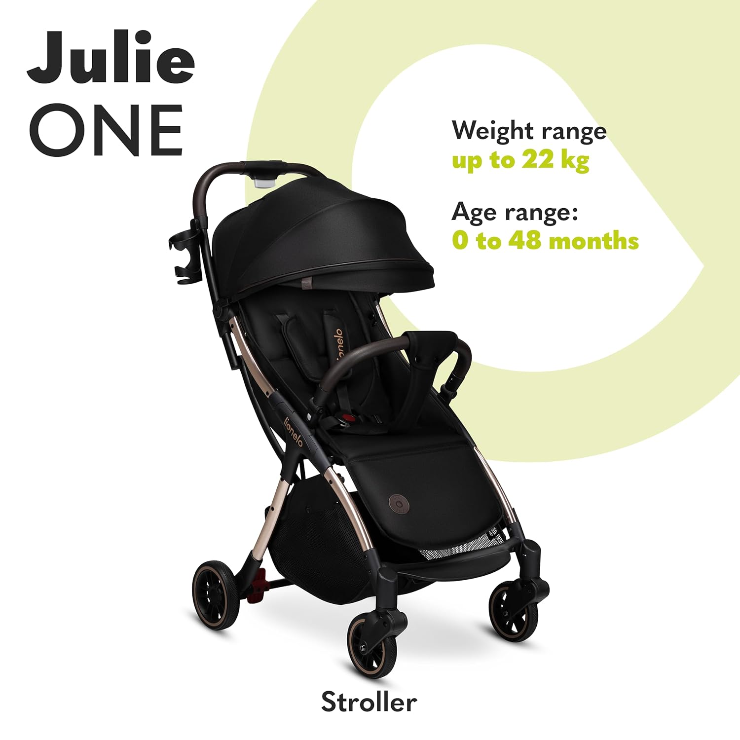 LIONELO Julie One Buggy Kinderwagen bis 22 kg, verstellbare Rückenlehne und Fußstütze, Moskitonetz, Beinwärmer, Getränkehalter und Transporttasche, zusammenklappbar