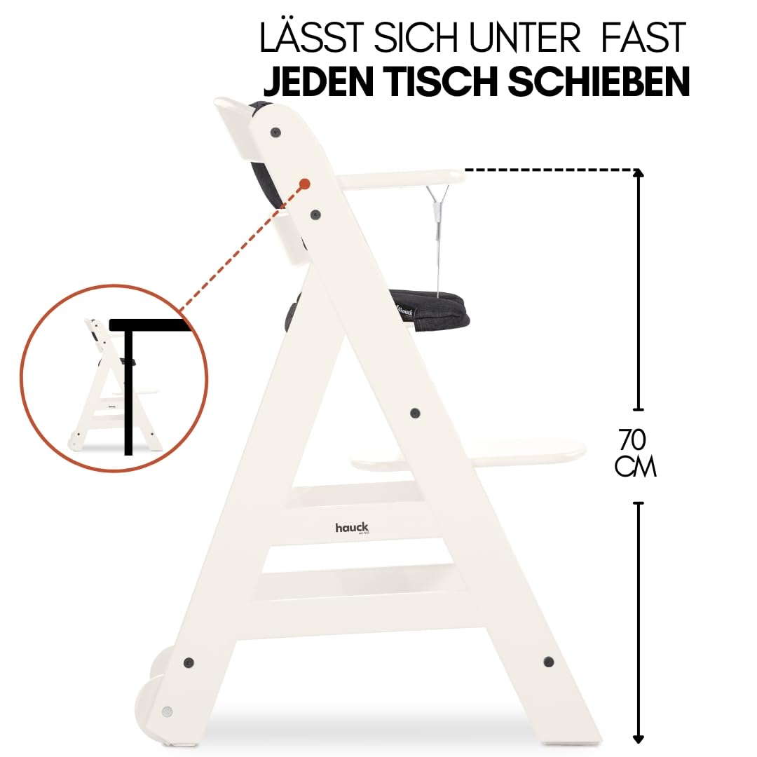 hauck Hochstuhl Beta+ Newborn Set Premium Dark Grey - Babyhochstuhl Set ab Geburt mit Neugeborenen Aufsatz Bouncer, Sitzpolster und Essbrett - Dark Grey