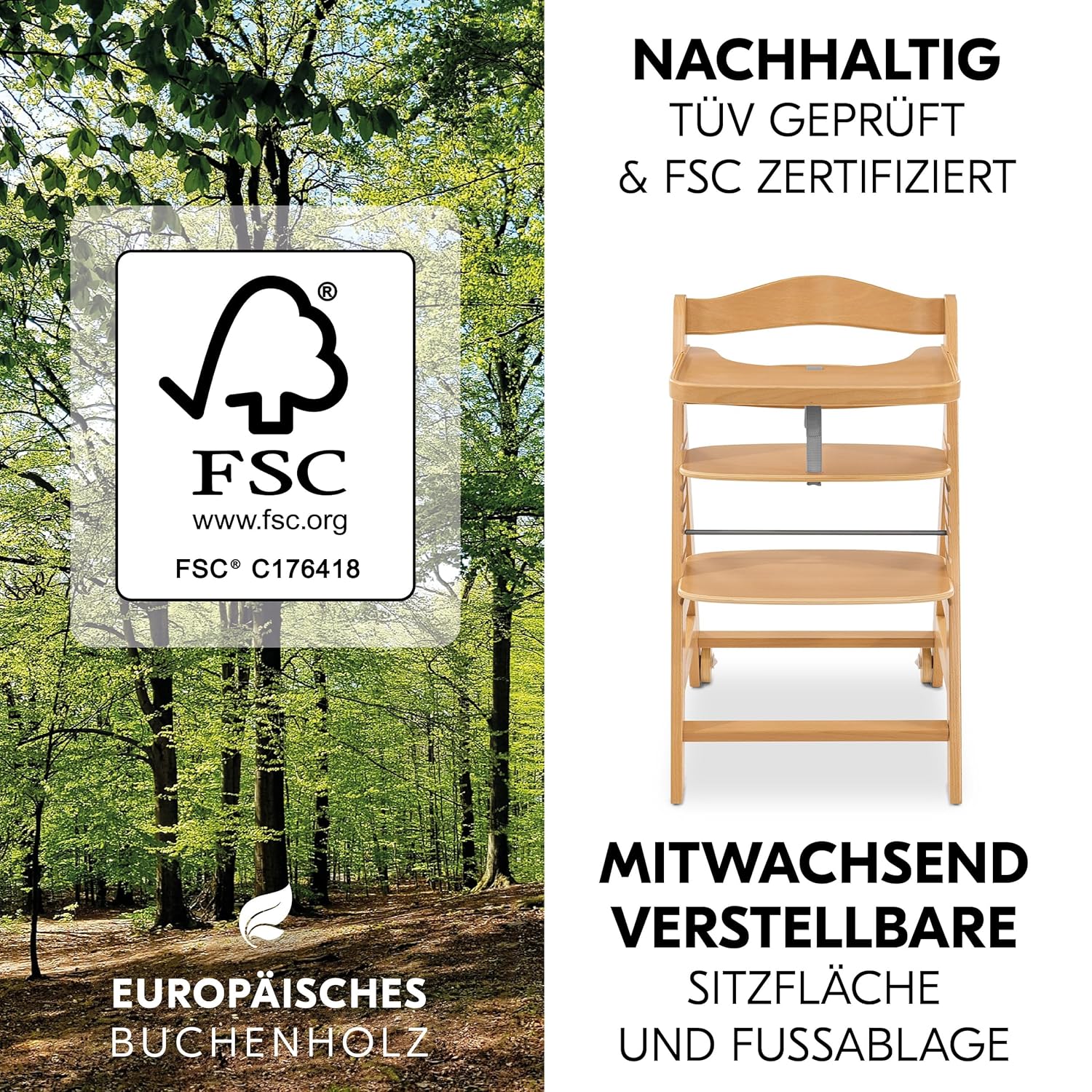 hauck Hochstuhl Beta+ Newborn Set Premium Dark Grey - Babyhochstuhl Set ab Geburt mit Neugeborenen Aufsatz Bouncer, Sitzpolster und Essbrett - Dark Grey