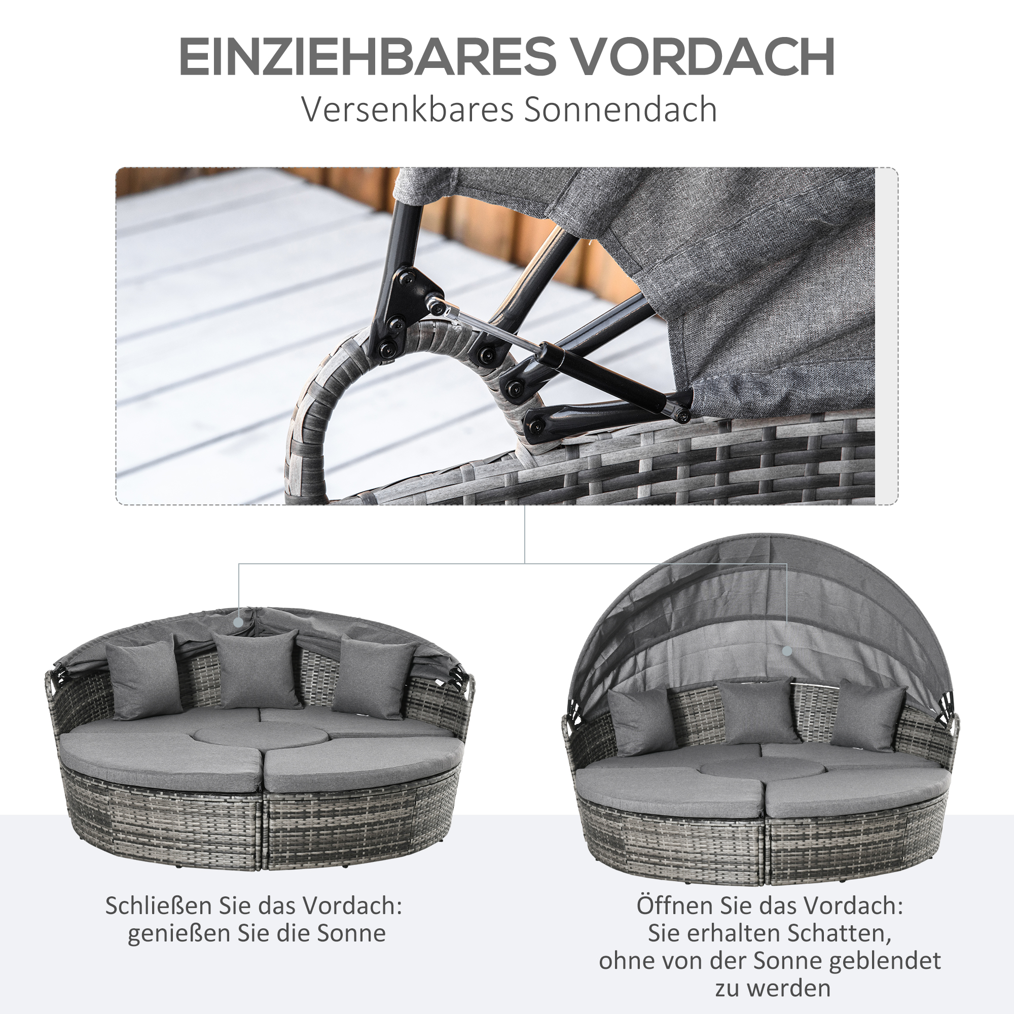 Outsunny Sonneninsel Loungeinsel Gartenmöbel-Set,  inkl. Polster, 175 cm x 180 cm x 147 cm, Grau