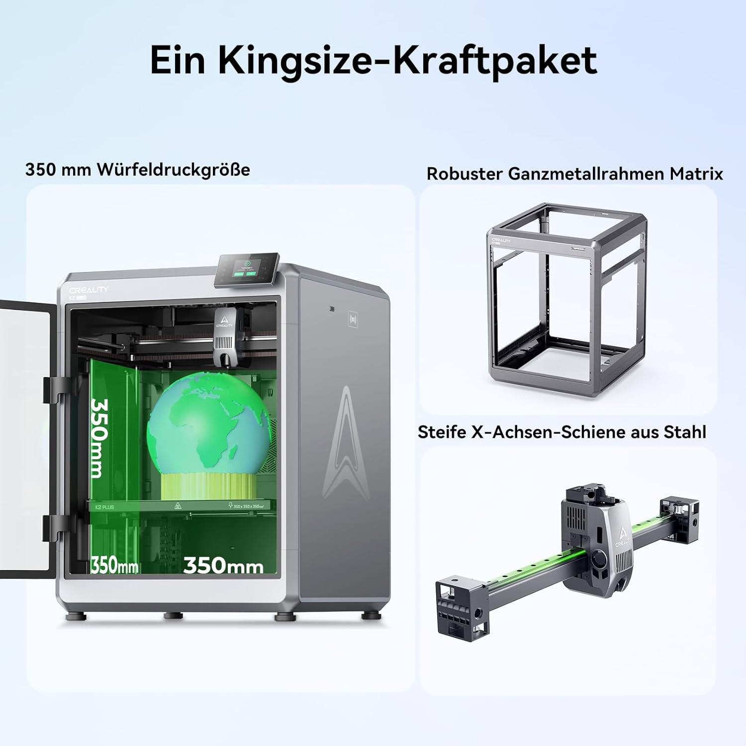 Creality K2 Plus Combo 3D-Drucker, 16-Farben Multimaterial-Druck, 350³mm XXL-Bauraum, Servo-Direktantrieb, Dual-KI-Kameras, Ultra-Leise <45dB, Aktive Heizkammer, RFID/WLAN (Industrie 4.0)