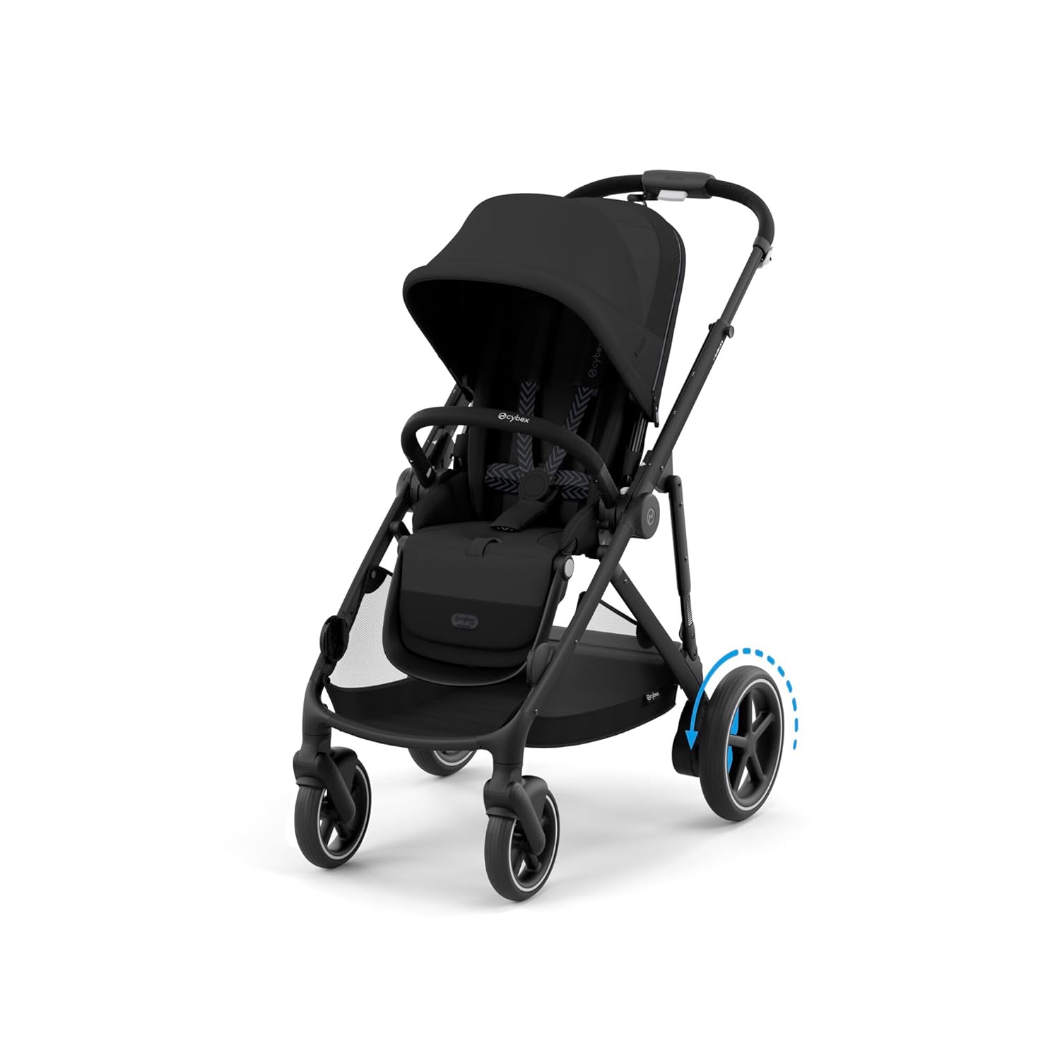 CYBEX Gold Kinderwagen e-GAZELLE S, Ab Geburt bis ca. 4 Jahre, Max. 22 kg (Single-Modus) / 2x 22 kg (Duo-Modus), All-in-1-System mit E-Antrieb und 20+ Konfigurationen, Moon Black