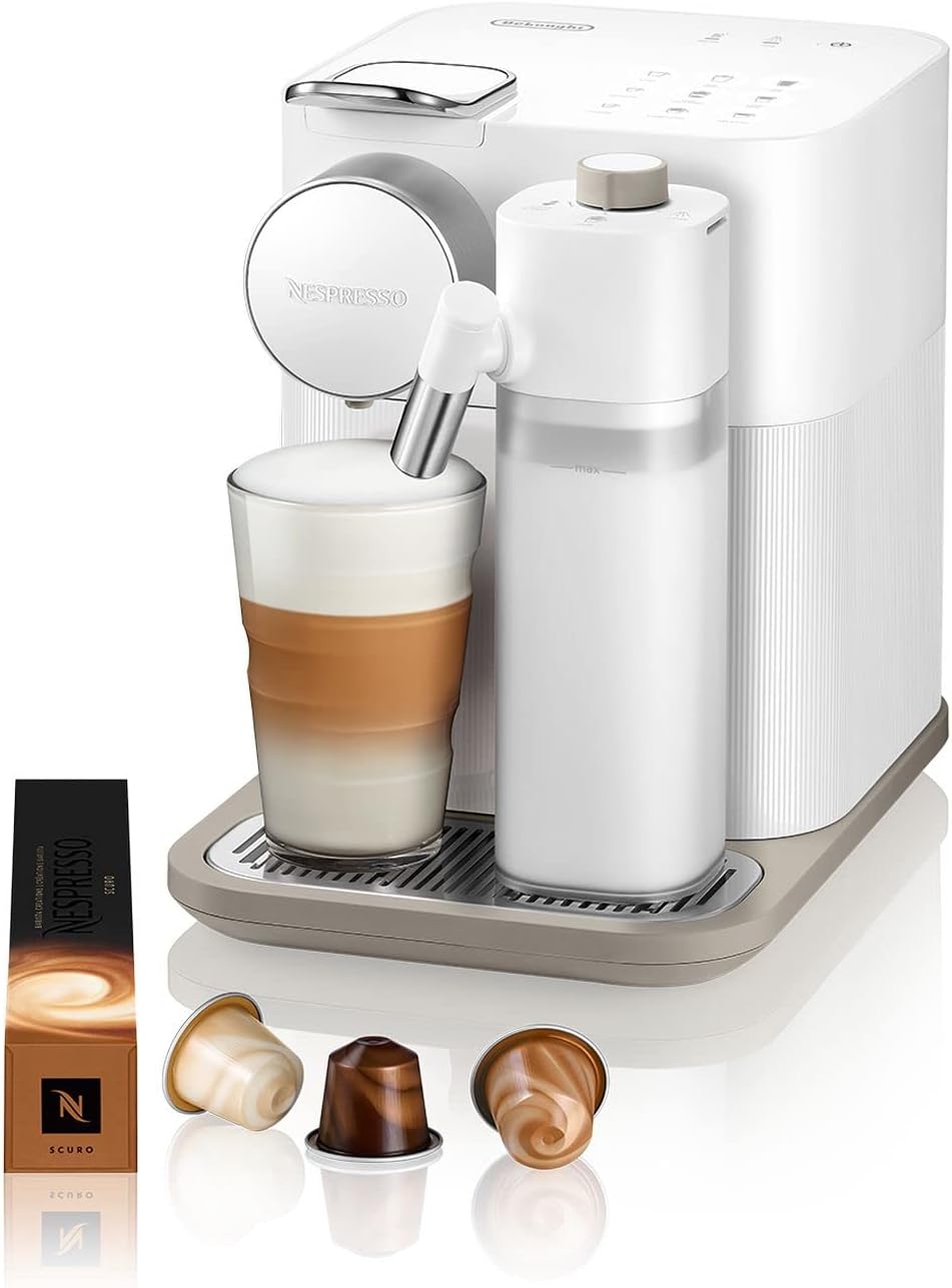 Nespresso De'Longhi EN640.W Gran Lattissima Kaffeekapselmaschine mit automatischem Milchsystem,19 Bar Druck, 1400W,Weiß
