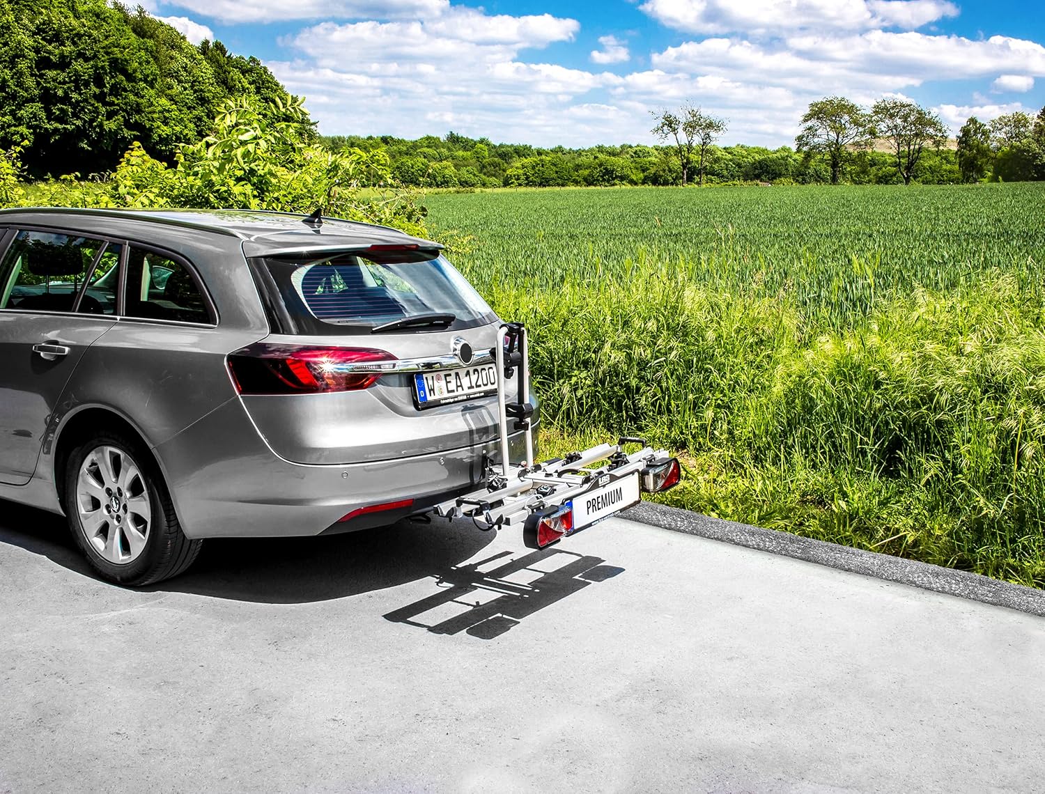 EUFAB 12010LAS Fahrradträger POKER-F, E-Bike geeignet, komplett vormontiert, Diebstahlschutz, für 2 Fahrräder, für Anhängerkupplung, Schwarz, 142 x 70 x 58 cm