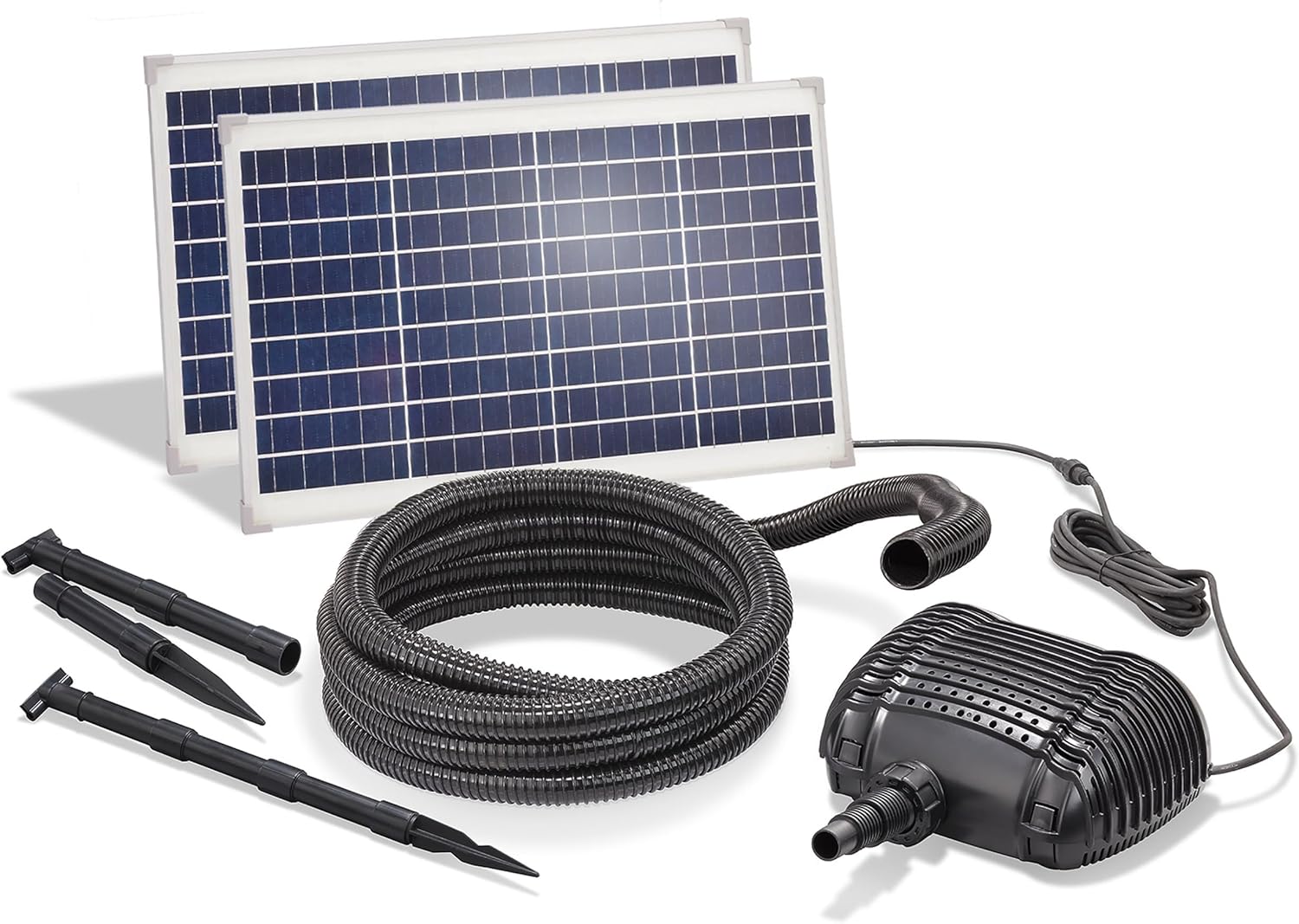 esotec Solar Bachlaufset 70 3400 PRO, Komplettset, Bachlaufpumpe 3400l/h, Solarmodul 70Wp, Erdspieß, Teichpumpe, DIY Solarbrunnen, Wasserspiel, Komplettset, 3m 101966