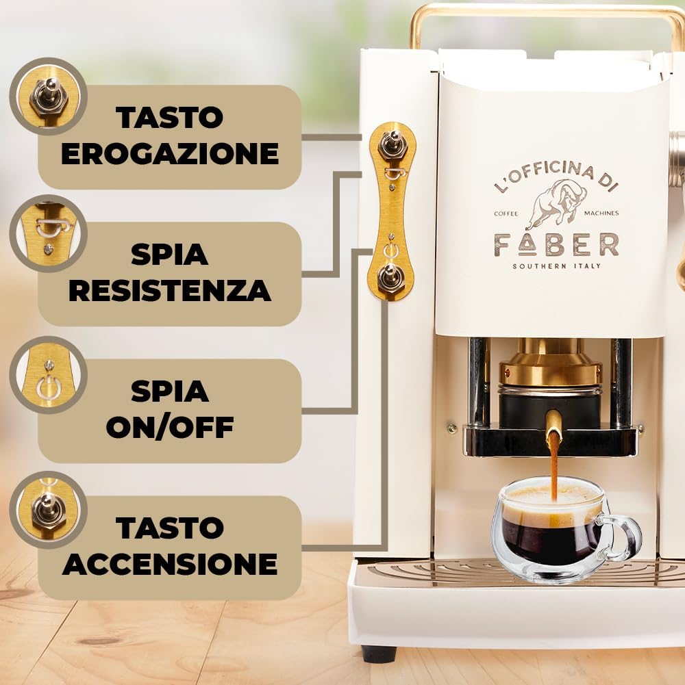 Faber PRO Total Deluxe Kaffeemaschine aus Messing, 44 mm Ese Papier, 1.3 liters, (Weiß)