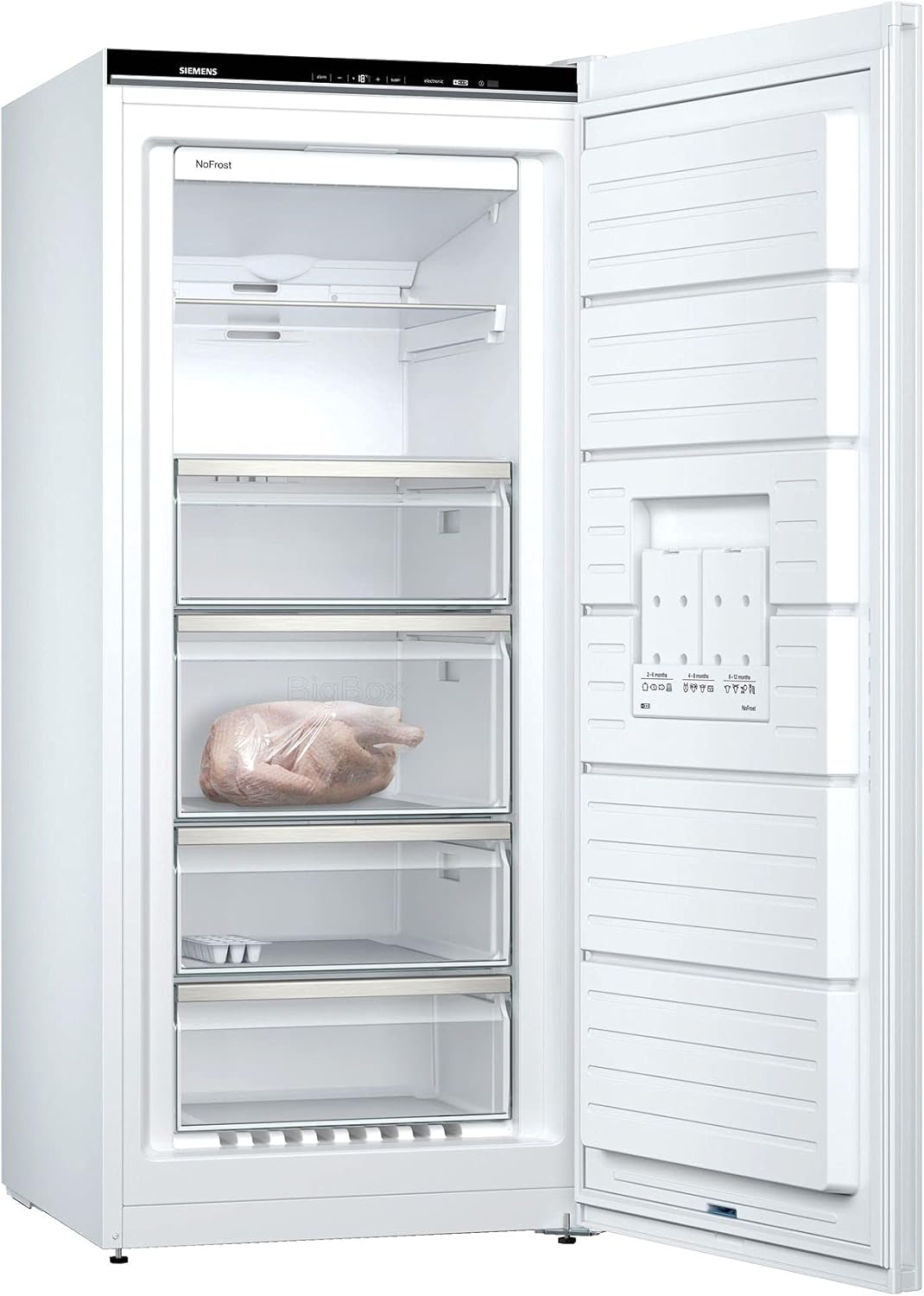 Siemens GS54NAWCV iQ500 Gefrierschrank, 176 x 70 cm, 327 L, noFrost nie wieder abtauen, bigBox Platz für großes Gefriergut, varioZone flexible Glas-und Schubladen, Weiß