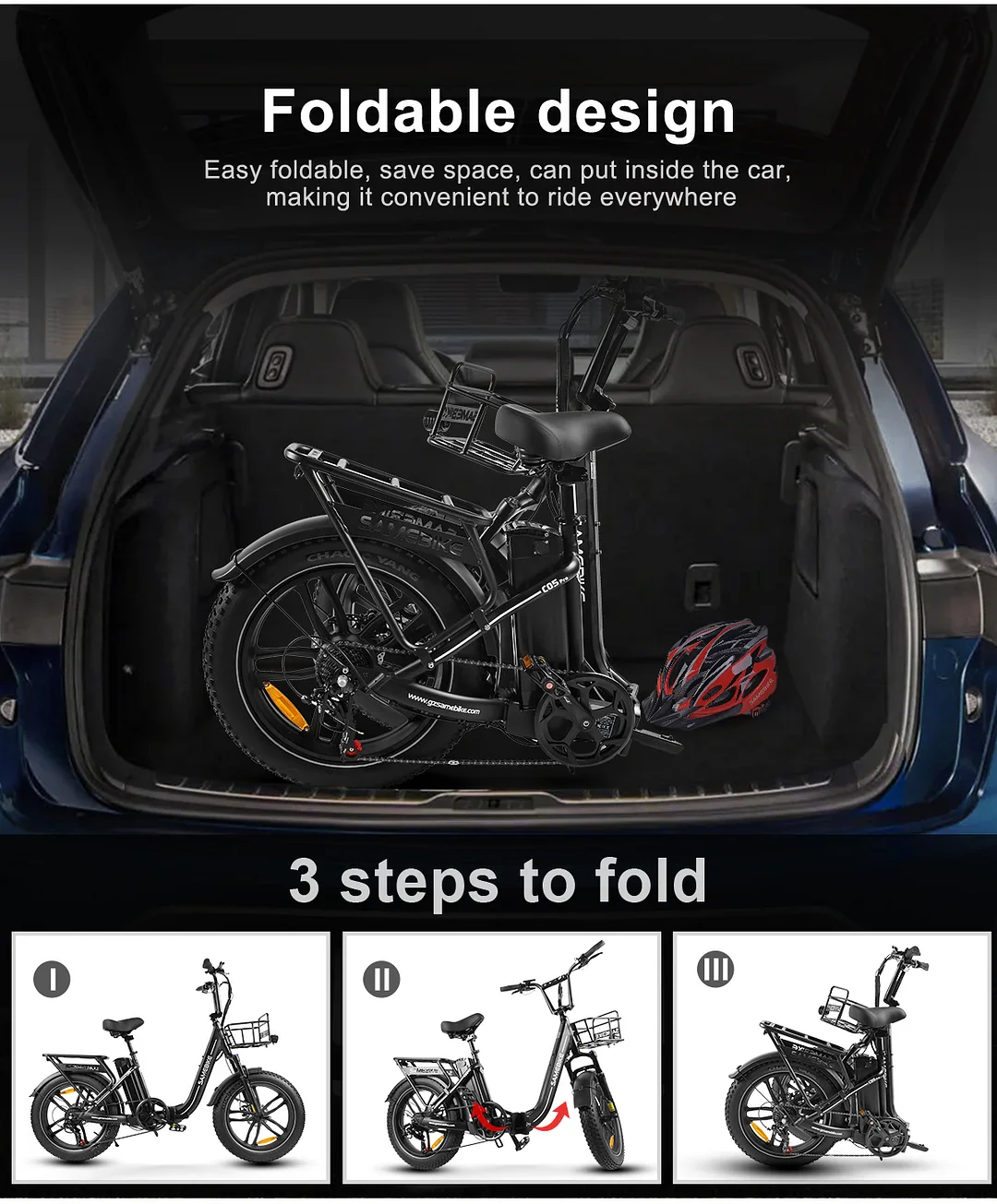 SAMEBIKE C05 Pro 36V 13Ah Akku 500W Motor Step-Through faltbares Fat Tire E-Bike