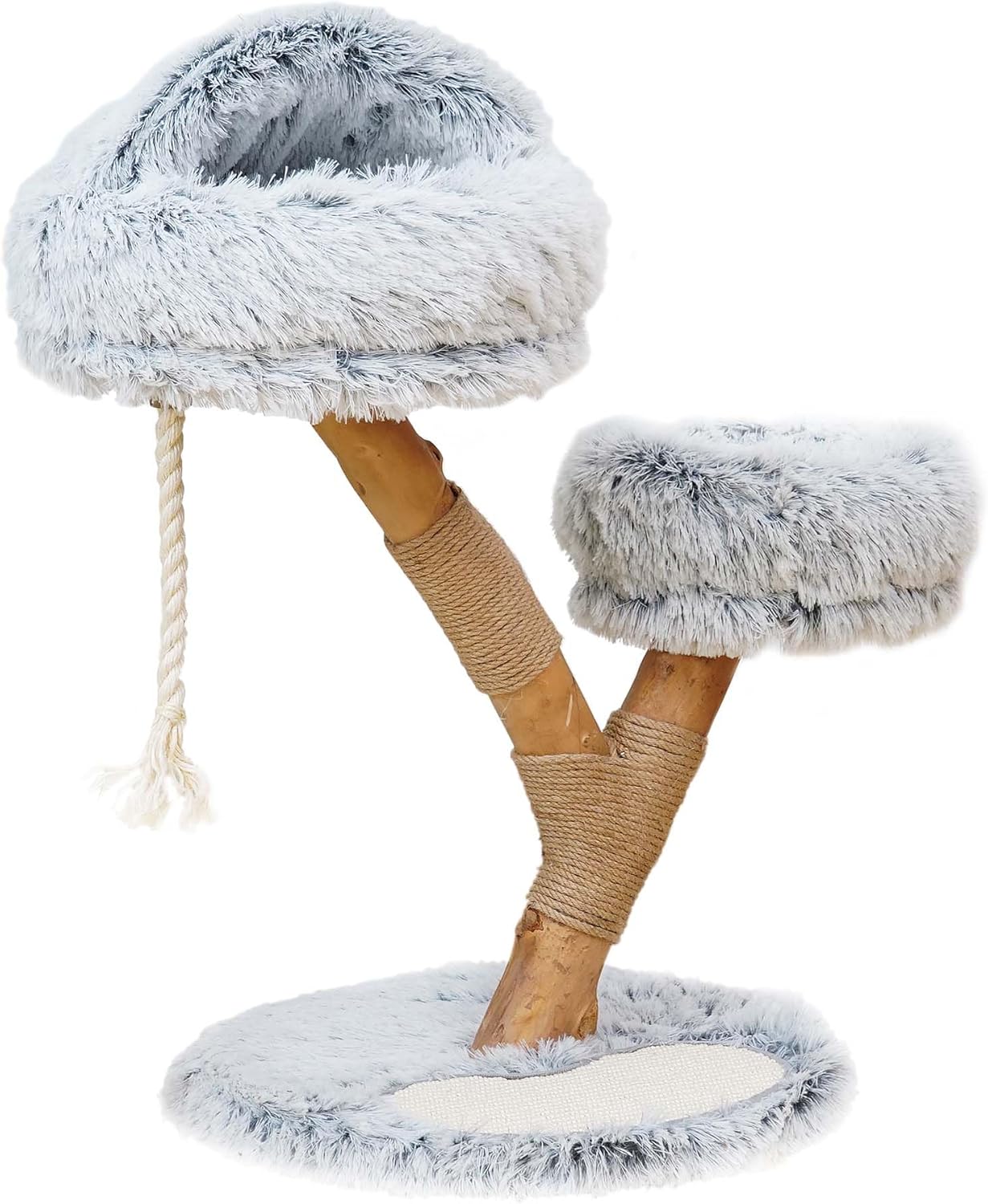 Fudajo Designer Kratzbaum in Zweigdesign 130 cm hoch, Katzenkratzbaum mit Plüsch und Sisal, Kletterbaum für Katzen, Katzenbaum mit Hängeliege