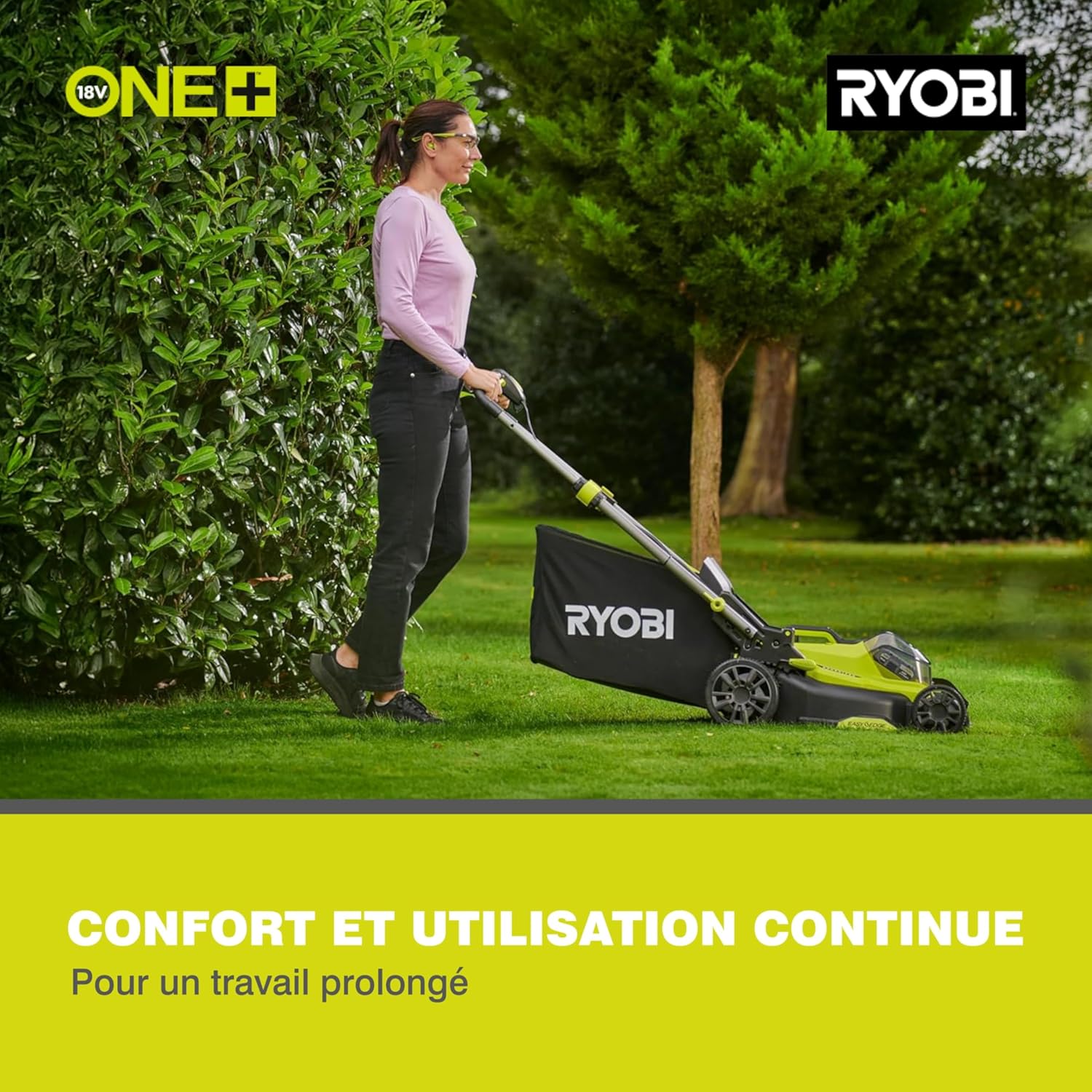 RYOBI 18 V ONE+ Akku-Rasenmäher RLM18X33B40 (Schnittbreite 33 cm, 5-fache Höhenverstellung 25-65 mm, zusammenklappbares Griffgestänge, inkl. Mulchkeil, 35l Grasfangsack, 4,0Ah Akku & Ladegerät)