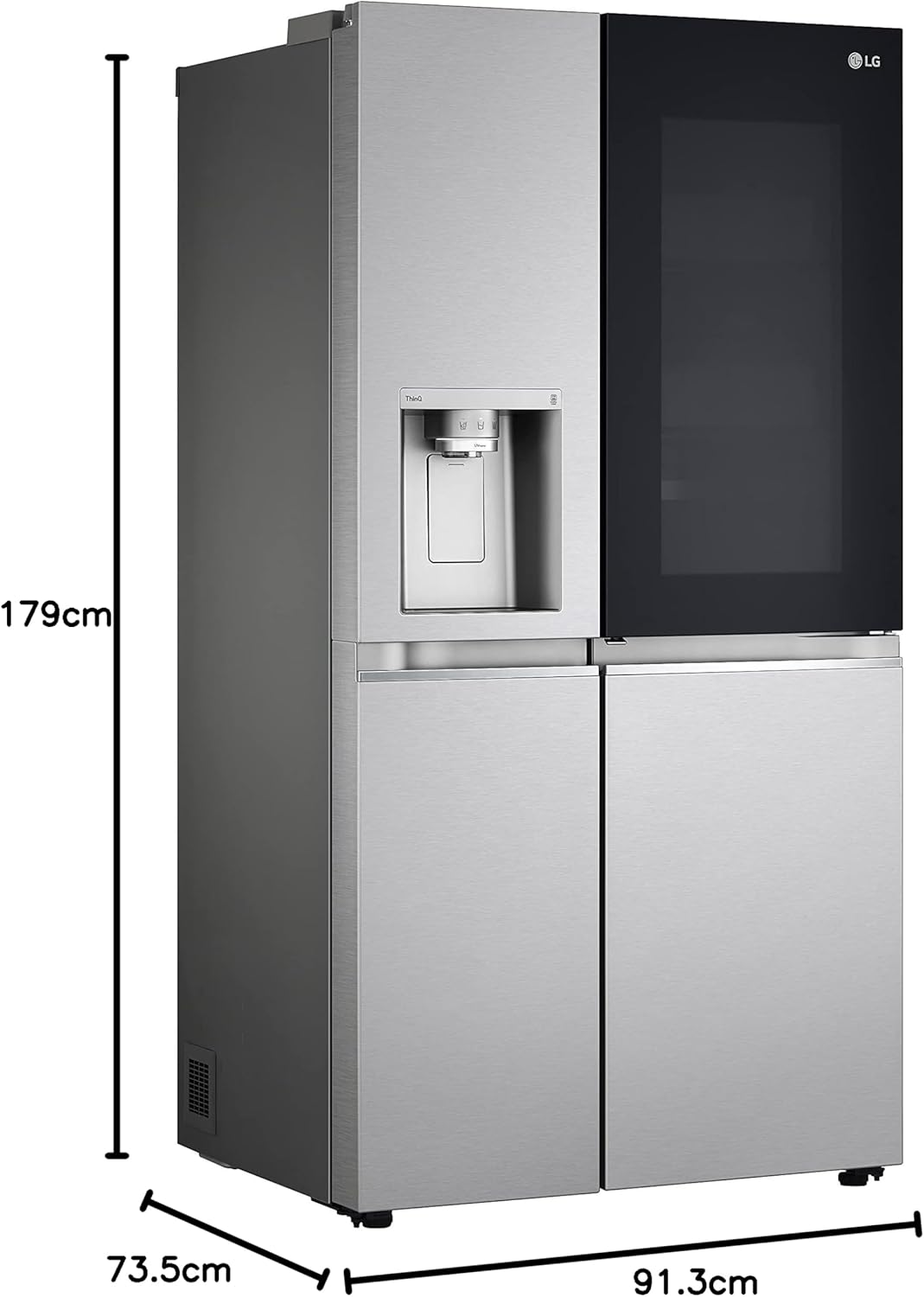 LG GSGV81PYLL Side by Side Kühlschrank, Klasse E, 635 L, Instaview, Kühlschrank mit Gefrierfach, Eis-, Crushed Ice- Wasserspender, Total NoFrost, Smart Inverter Kompressor, Wi-Fi