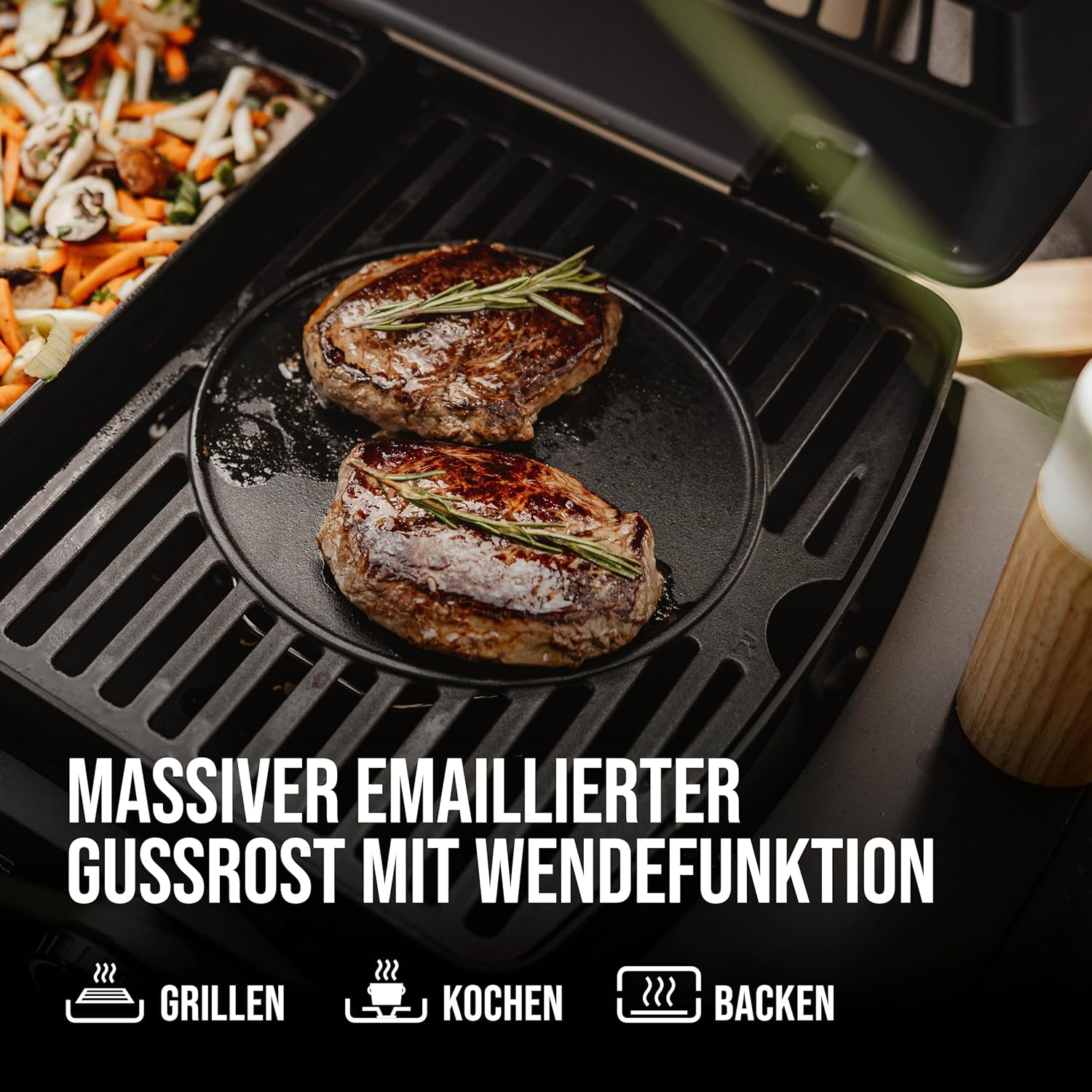 EndersGasgrill Urban II Pro, Tischgrill, Grillen-, Kochen- und Backen Funktion, 2 Brenner Edelstahl, mit Grill-Thermometer, Balkon-, Camping-Grill, Aluguss-Gehäuse, Gusseisen-Rost, #2062