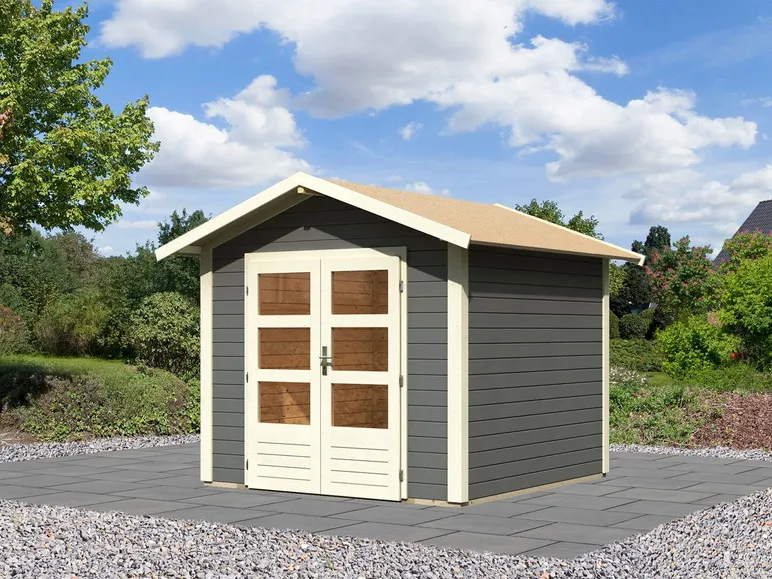 Karibu Gartenhaus »Carlos«, Satteldach, Witterungsschutz, Tür mit 3 Lichtausschnitten