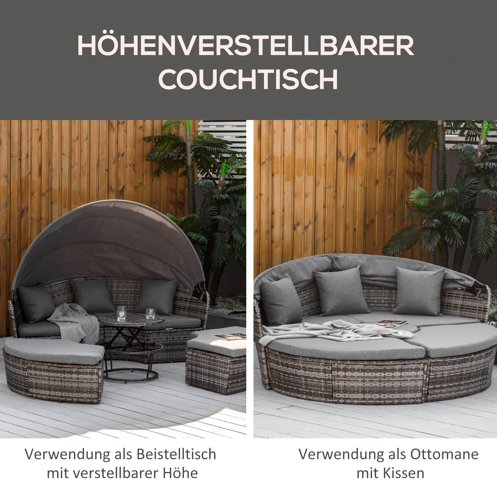 Outsunny Sonneninsel Loungeinsel Gartenmöbel-Set,  inkl. Polster, 175 cm x 180 cm x 147 cm, Grau