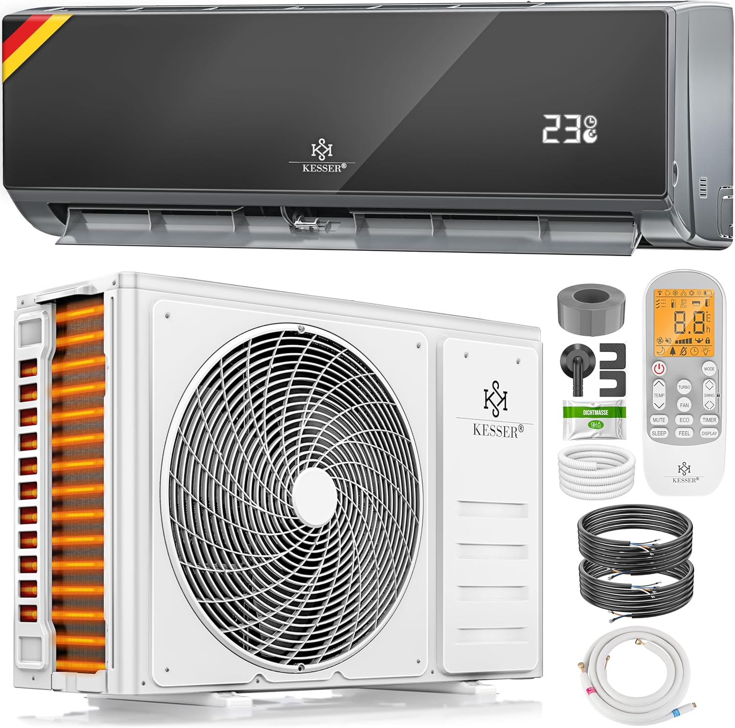 KESSER Klimaanlage Set Split - mit WiFi/App Funktion Klimagerät - Kühlen A++/ Heizen A+ - 9000 BTU/h (2.600 Watt) Kältemittel R32 - Fernbedienung, Timerfunktion - Inkl. komplettem Montagematerial